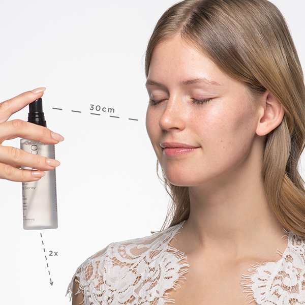 apply a priming spray, spray from 30cm away from the face