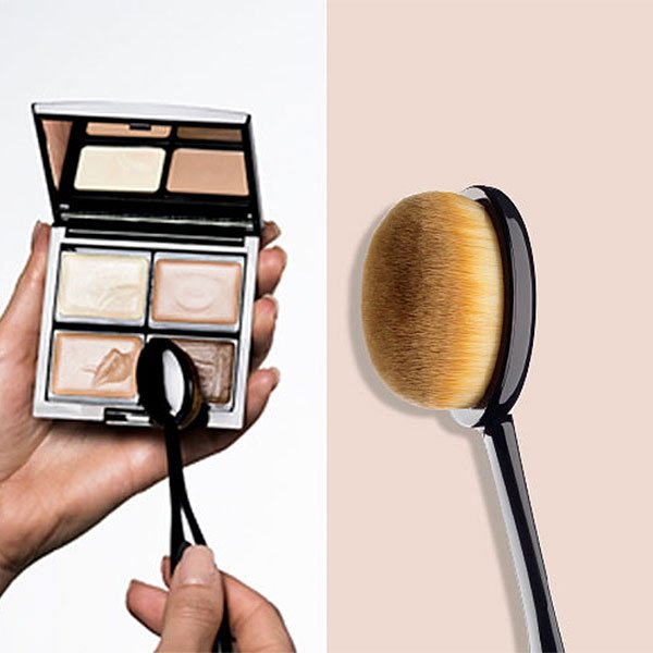 A side-by-side of ARTDECO camouflage cream and oval foundation brush