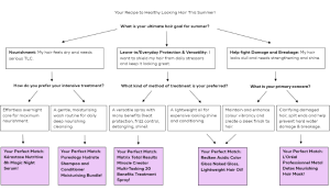 An infographic pointing the user to particular hair products depending on their hair type and goal.