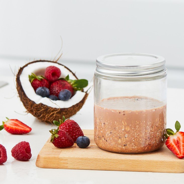 Plant Based Choc-Coconut Berry Overnight Oats