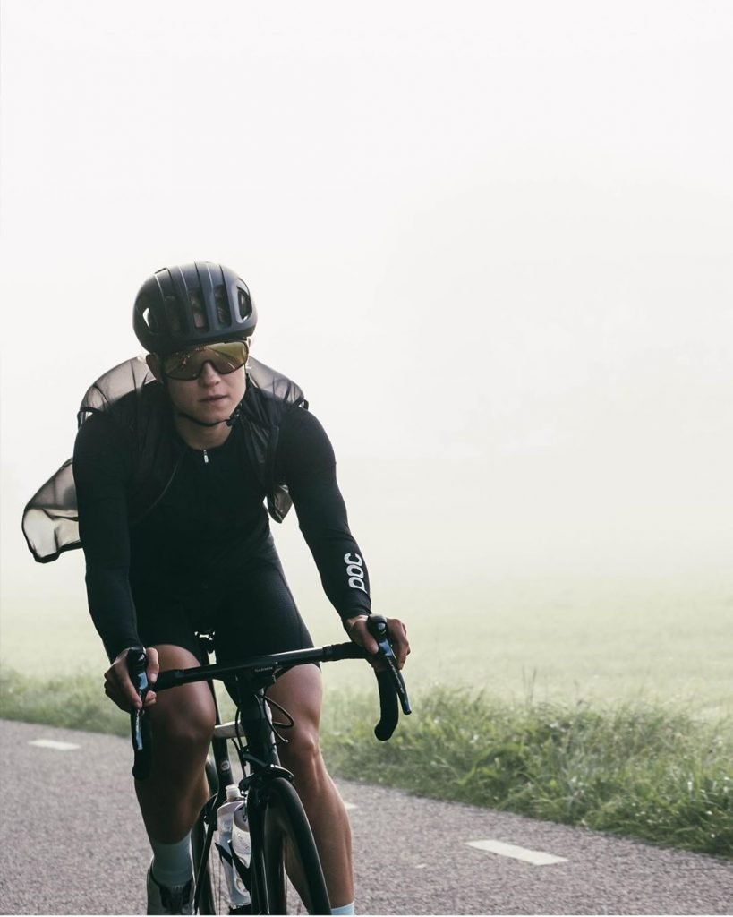 Woman wearing POC cycling sunglasses