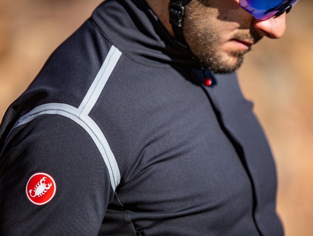 Close up of man wearing Castelli Gabba RoS jacket 