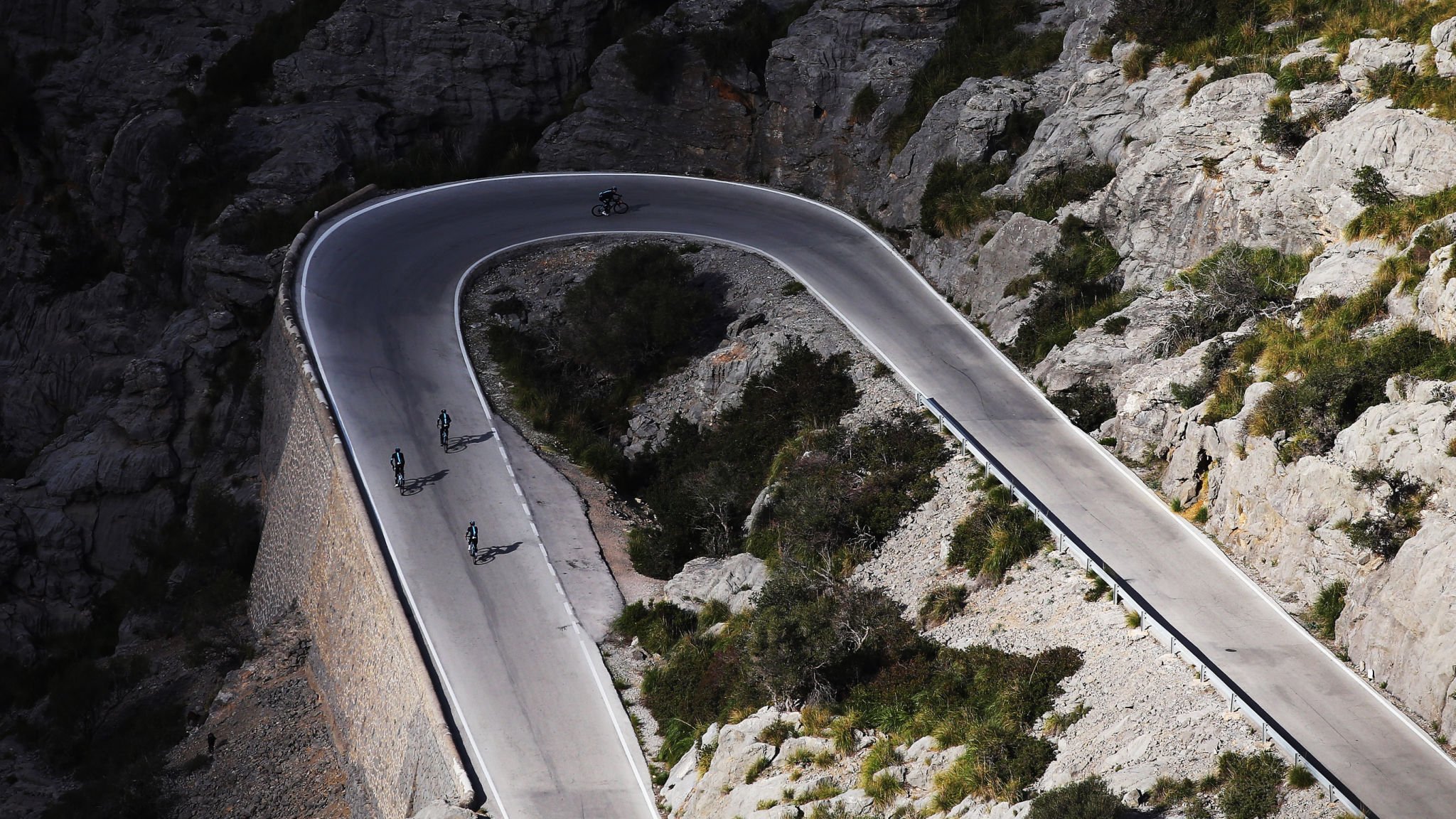 Team Sky riding up Sa Calobra, Mallorca