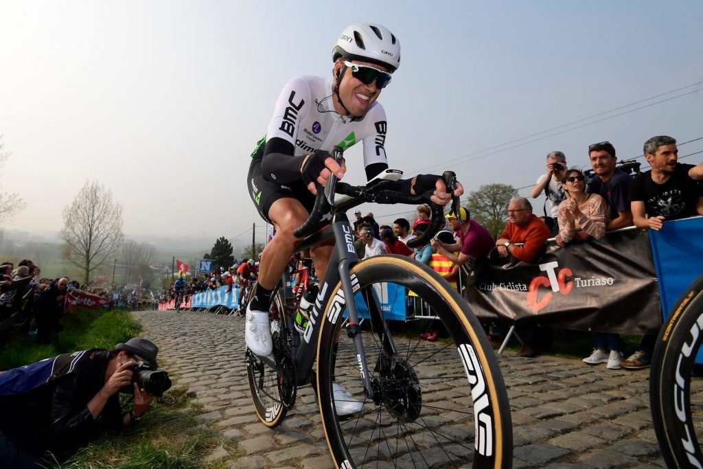 Rider tackling cobbles at the Tour of Flanders