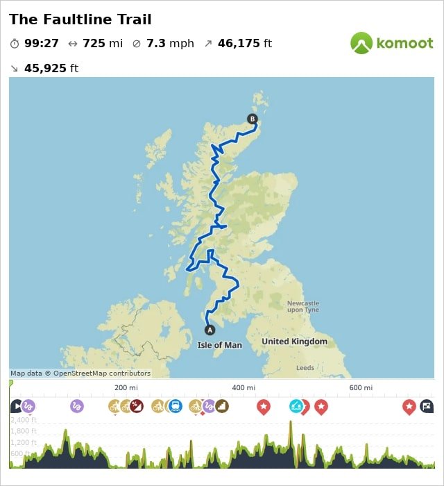 The Faultline Trail map for bike packers