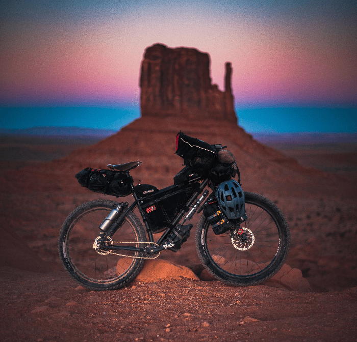 a packed bike in the desert