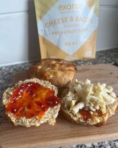 exante cheese and bacon breakfast eggs turned into cheese scones