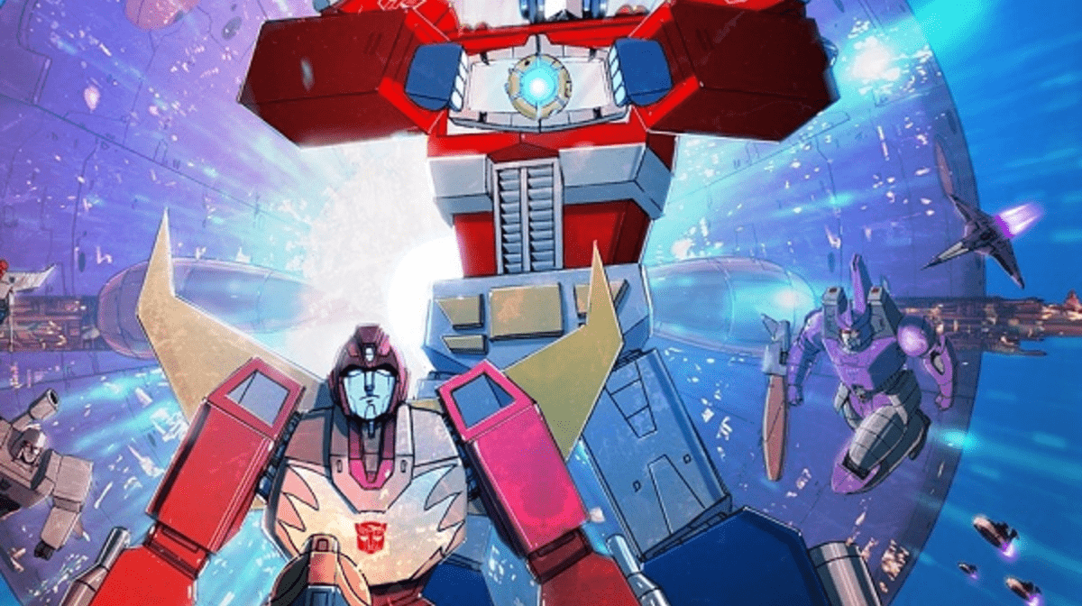 A scene from the Transformers comic in 1984 with Optimus Prime and Shockwave 
