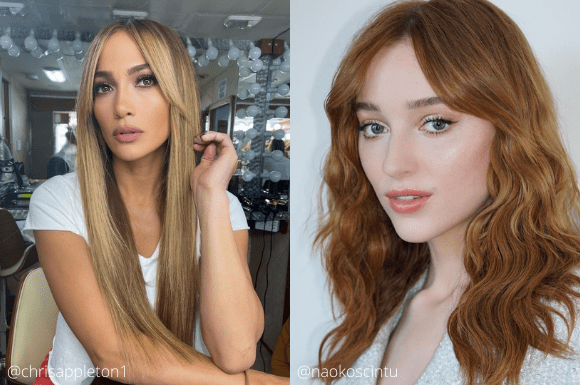 JLO and Phoebe Dynevor showing off fringe hairstyles for long hair