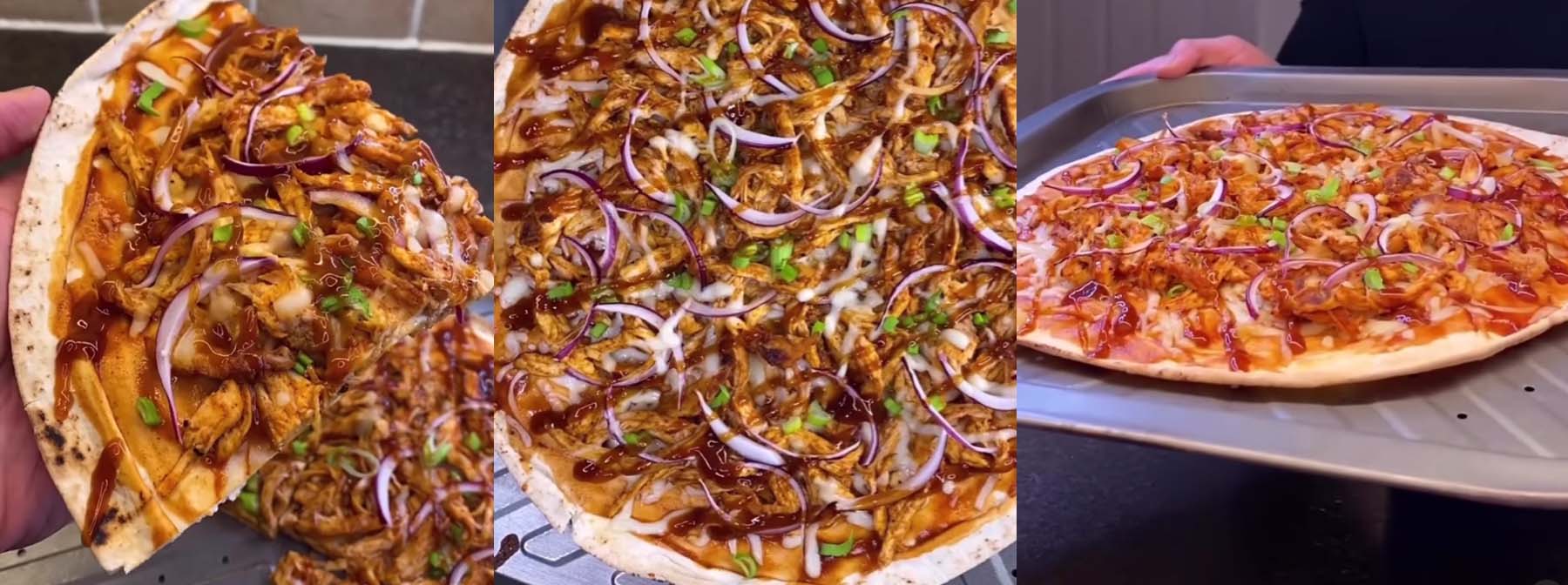 Високопротеинова пица с барбекю сос и пилешко с под 500 калории 