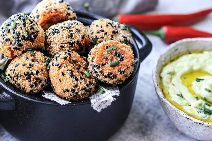 Chili Süßkartoffel Bällchen | Veganes Snack Rezept