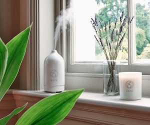 ESPA diffuser and candle on bathroom windowsill