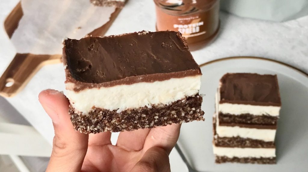 Chocolate-Coated Coconut Protein Squares