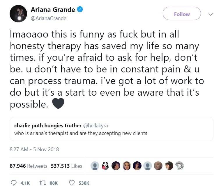 Ariana grande tweet world mental health day
