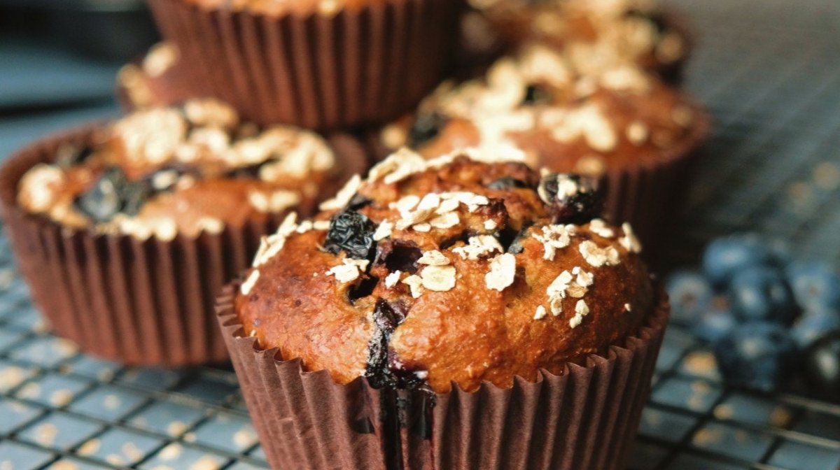 High-Protein Blueberry Oat Muffins