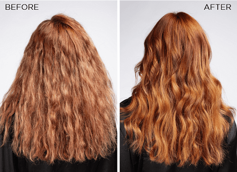 Before and after picture from using the Christophe Robin copper hair mask.