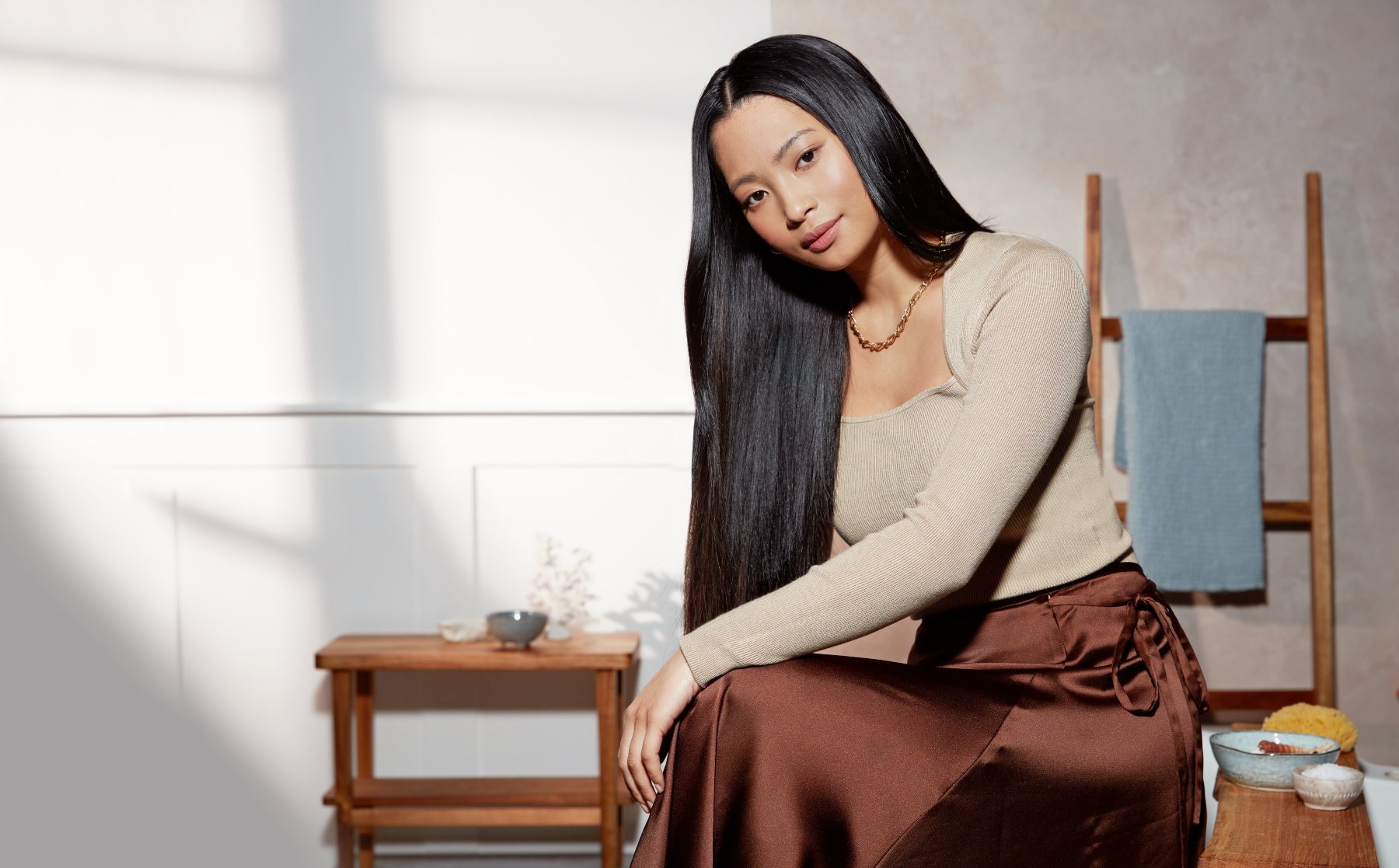 woman with long black silky hair