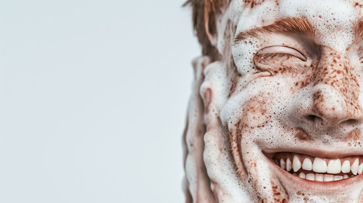A young man lathers his face wash during his cleansing routine | Gillette UK