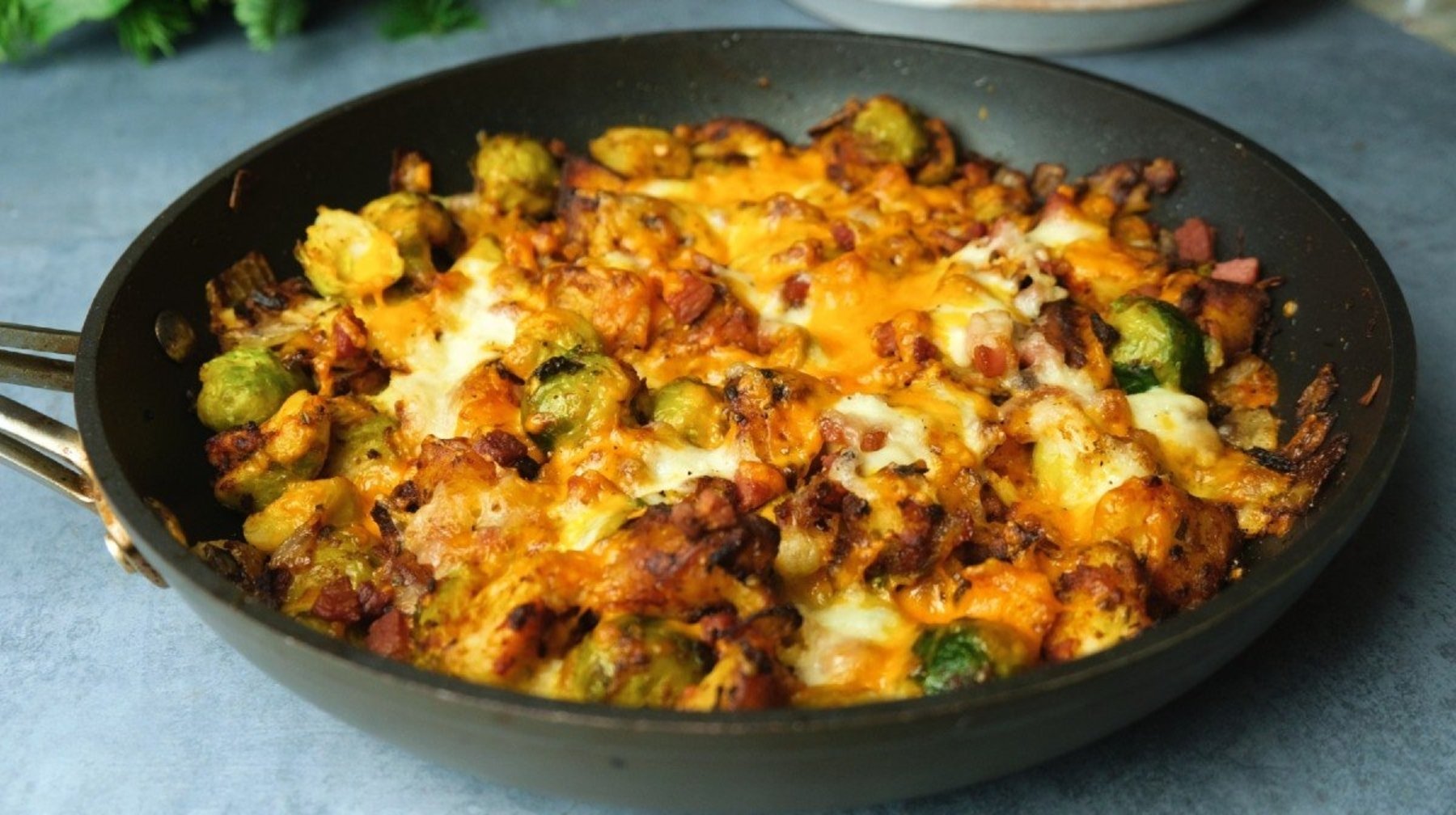 Cheesy Sprout & Pancetta bake
