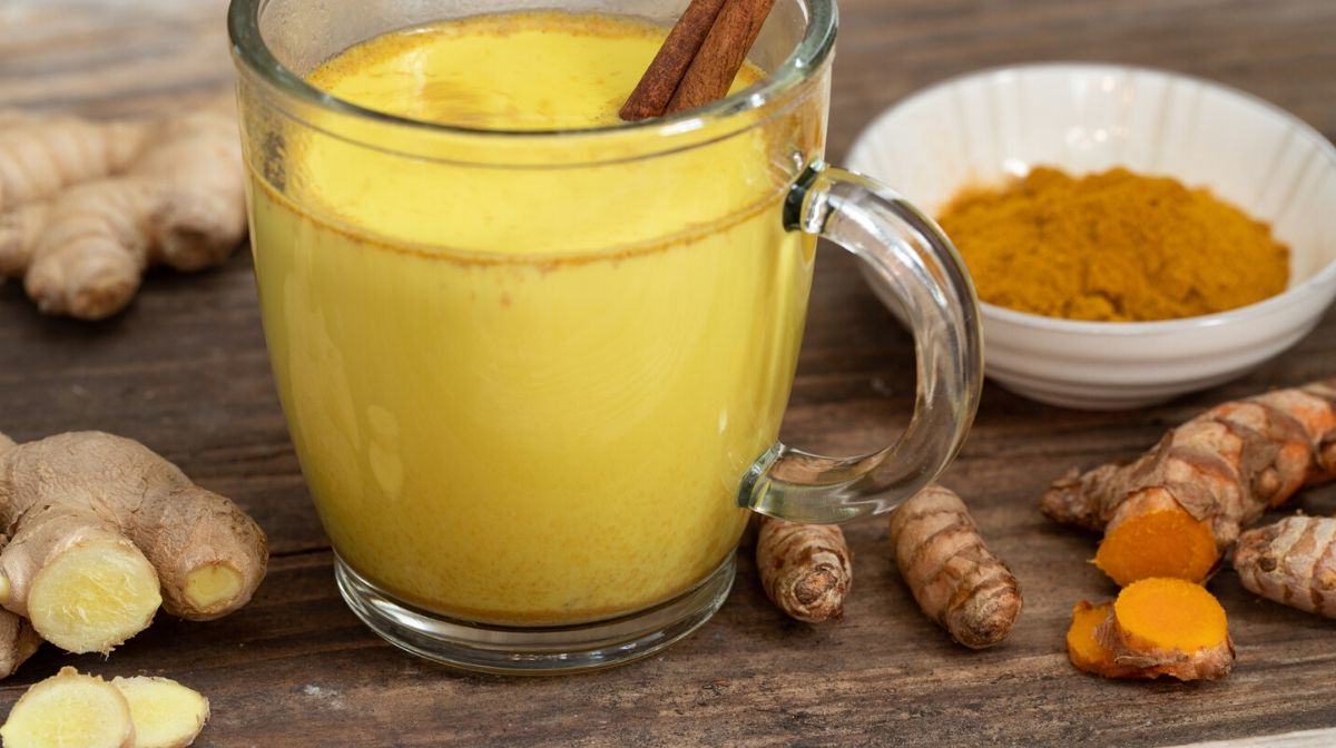 golden milk made from plant-based milk and turmeric
