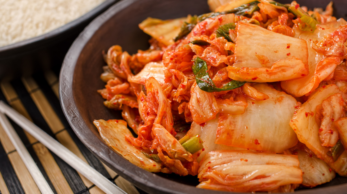 homemade kimchi using fermented vegetables in a bowl
