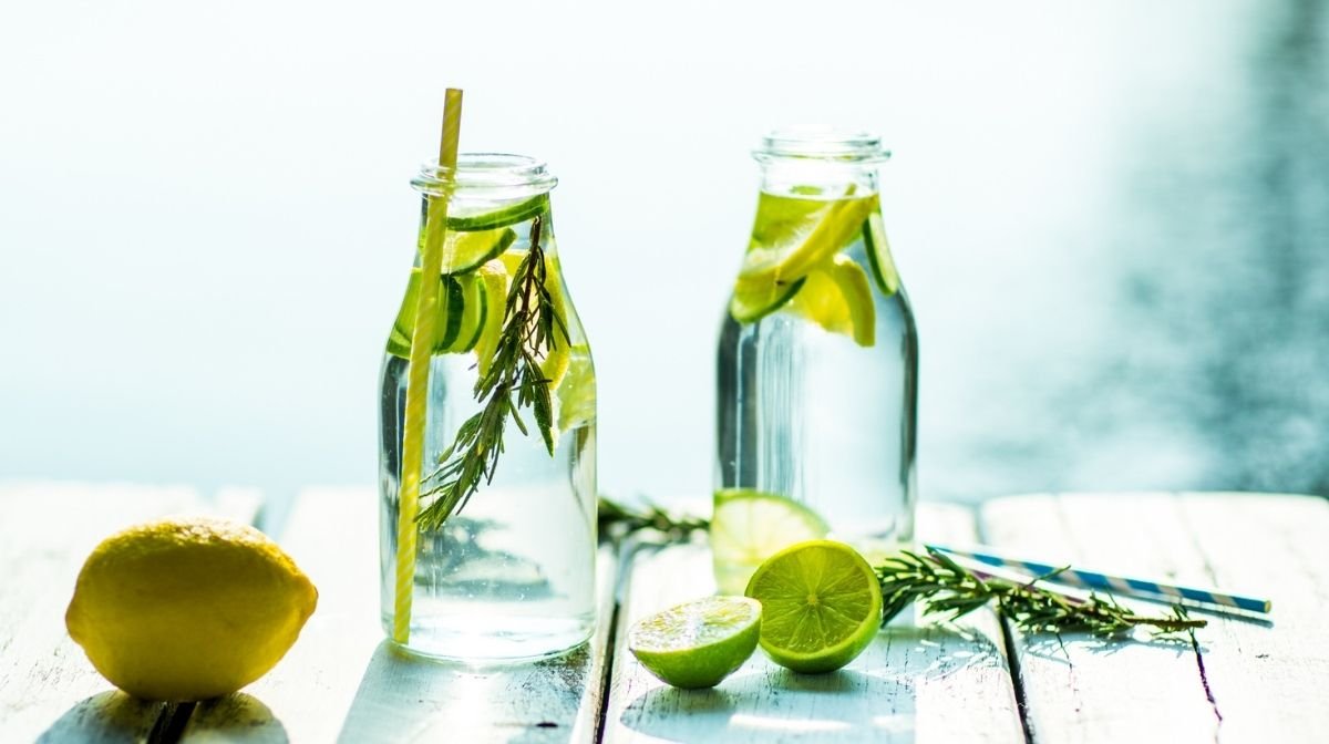 water infused with cucumber and lime