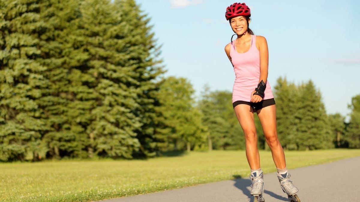 woman roller skating outdoors