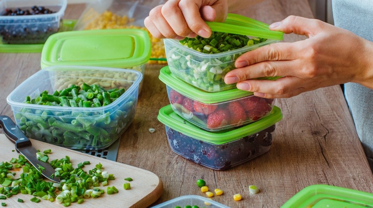 healthy food preparation in plastic tubs