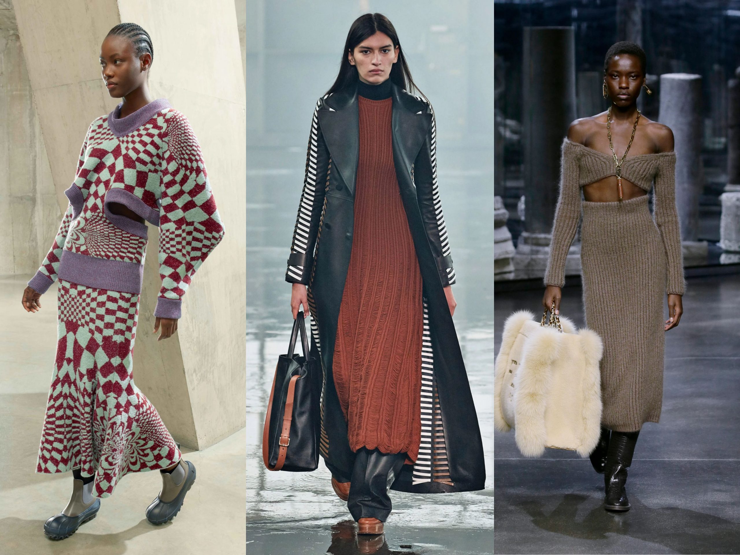 Models wearing AW21 trends the knitted dress