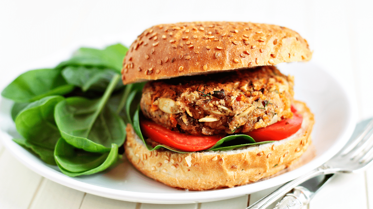 A Mexican bean burger on a plate, a perfect low-calorie alternative to the classic hamburger for when you're on an Optifast diet plan