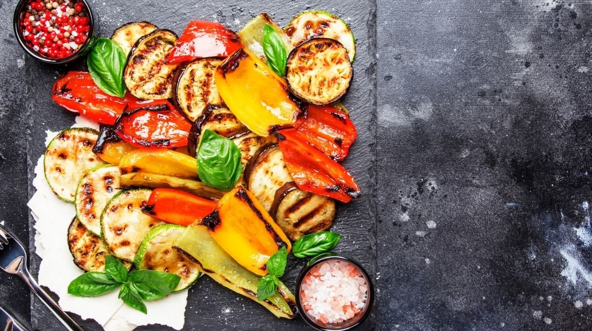 healthy, low-calorie grilled Mediterranean stack