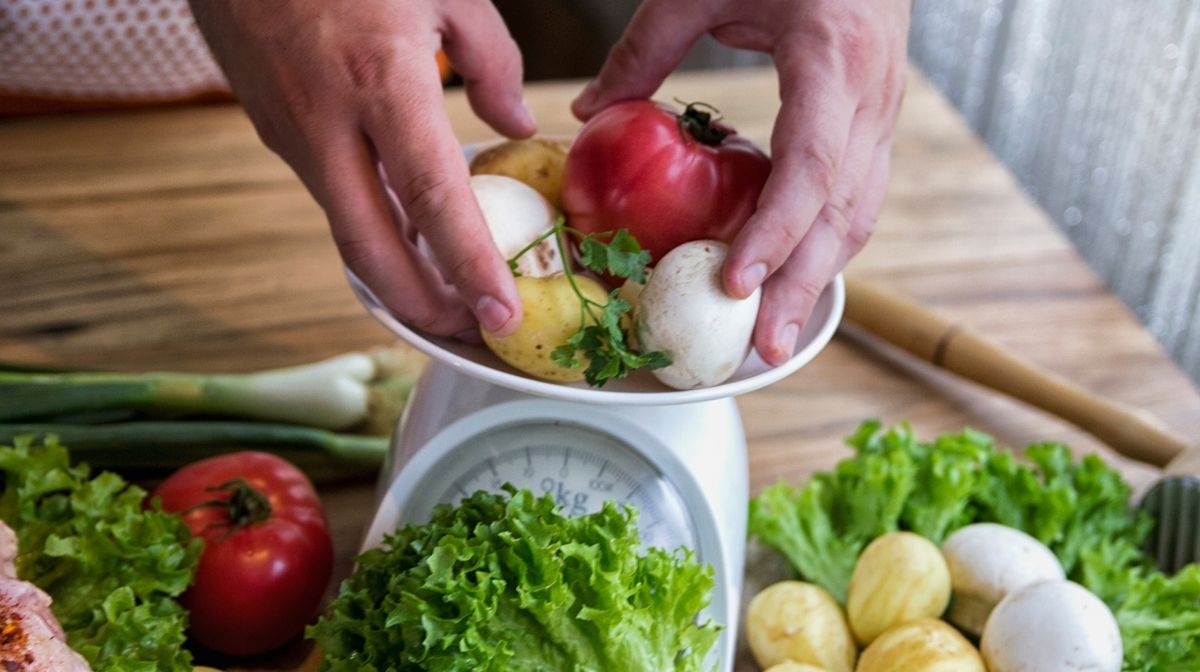 weighing healthy food on scales