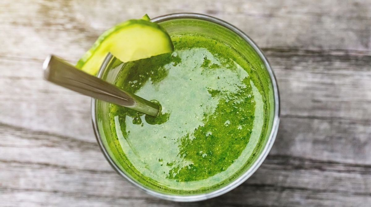 healthy green smoothie in a glass