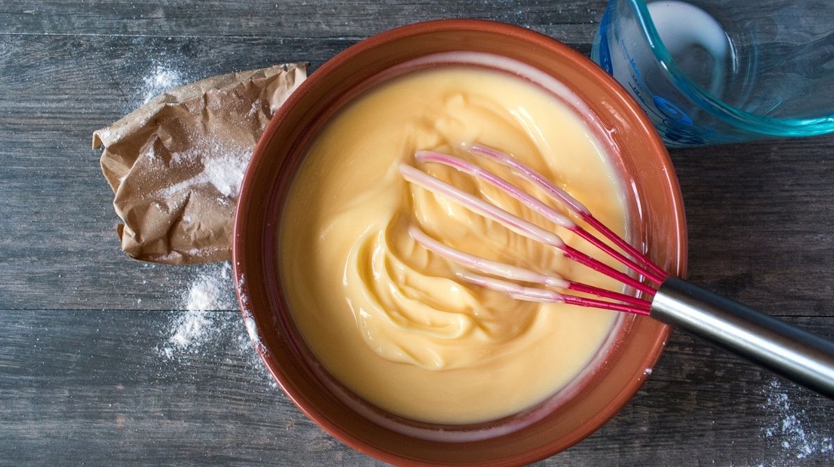 whisking a creamy dessert