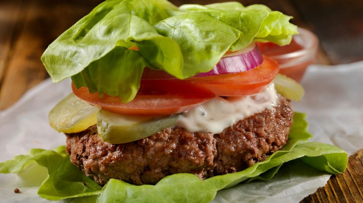 beef burger with a lettuce bun