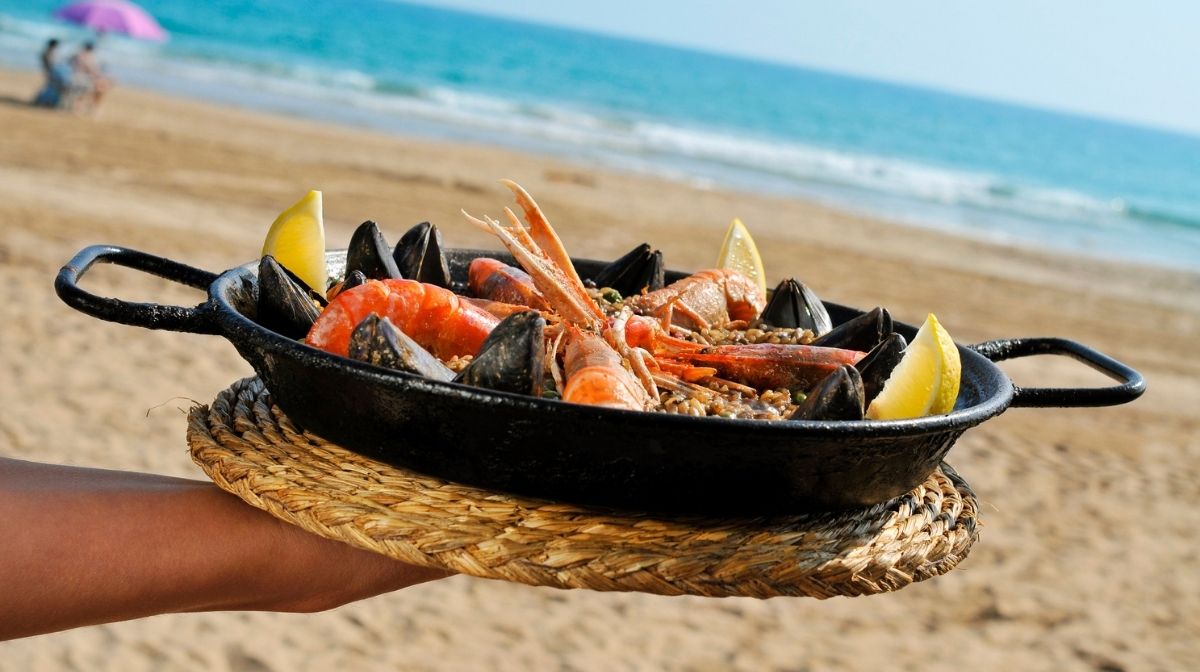 seafood platter on the beach