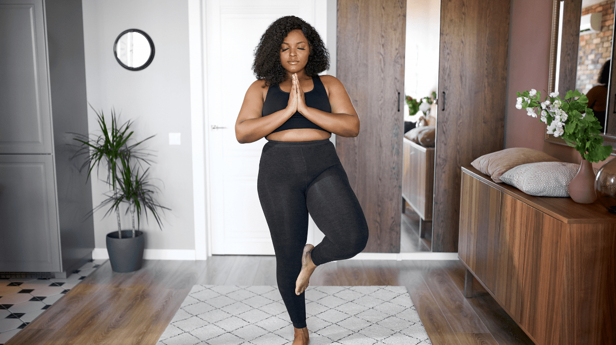 A woman doing yoga. 