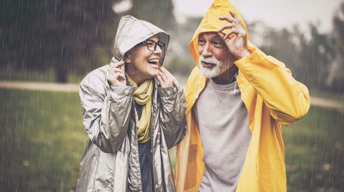 couple enjoying a walk in the rain