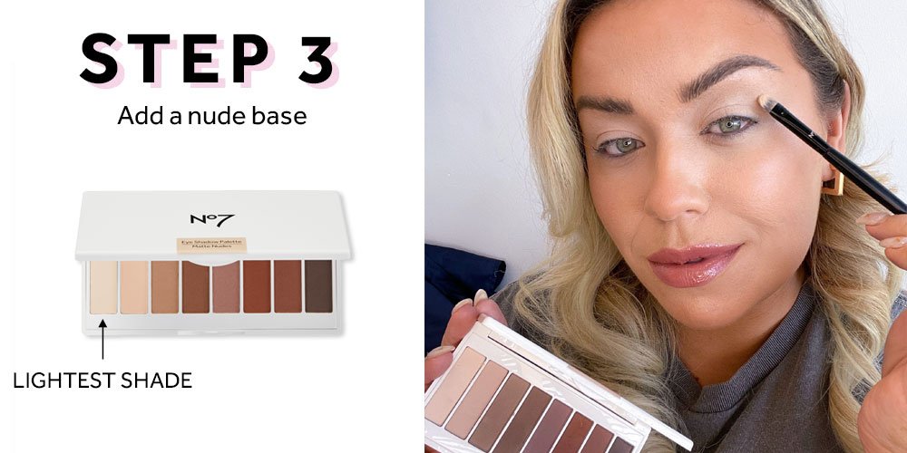 Woman applying Stay Perfect Eye Shadow Palette in Matte Nudes in her eye