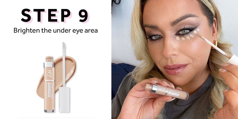 Woman using Lift & Luminate TRIPLE ACTION Serum Concealer and the Eye Colour Brush