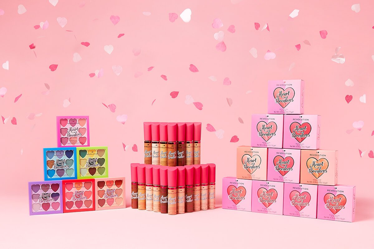 heart-shaped collection of blushers, highlighters, palettes & concealers for Palentine's Day