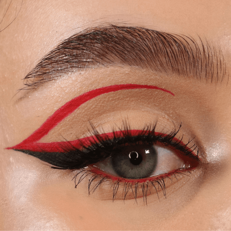 red graphic eyeliner look