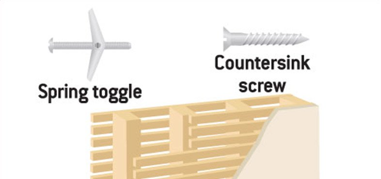Use sprung or gravity toggles on lathe and plaster walls