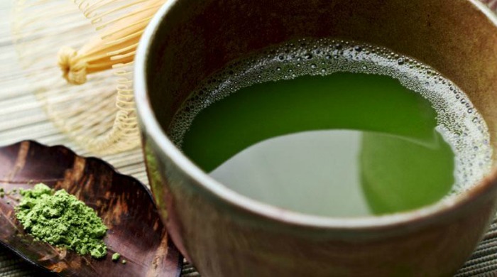 A cup of green tea.