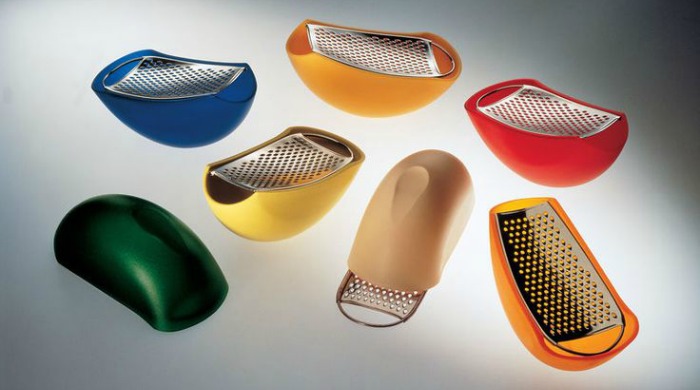A collection of Alessi Parmenide Graters in different colours.
