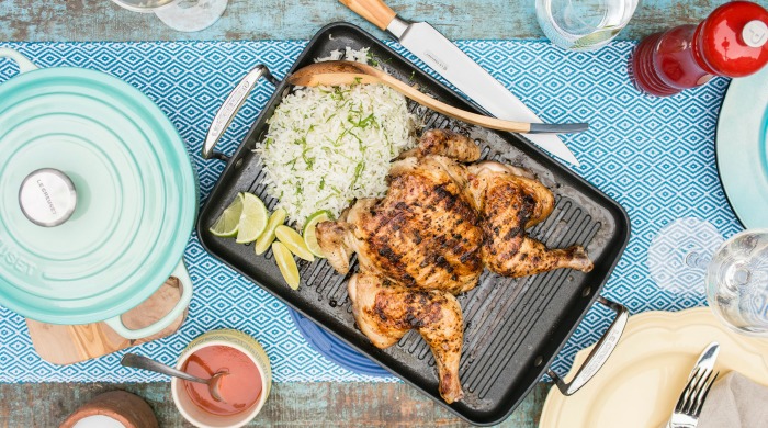 Butterflied Brazilian chicken and coriander rice.