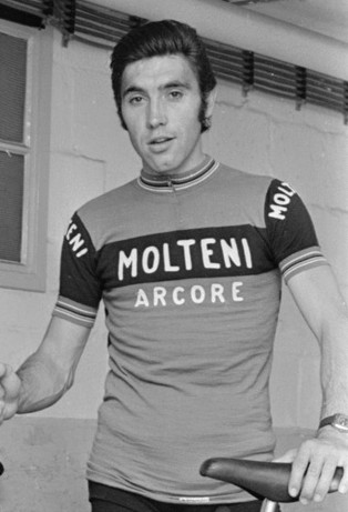Eddy Merckx wearing Molteni team cycling jersey