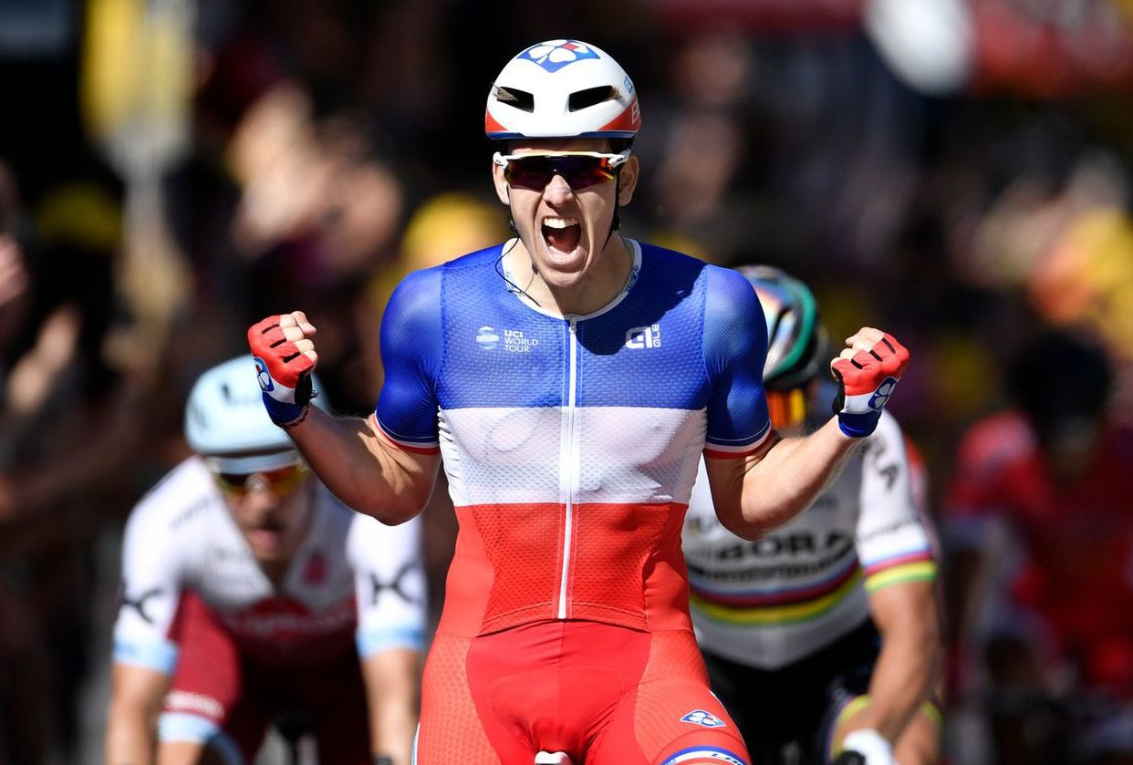 french road race champion arnaud demare winning stage four of the tour de france
