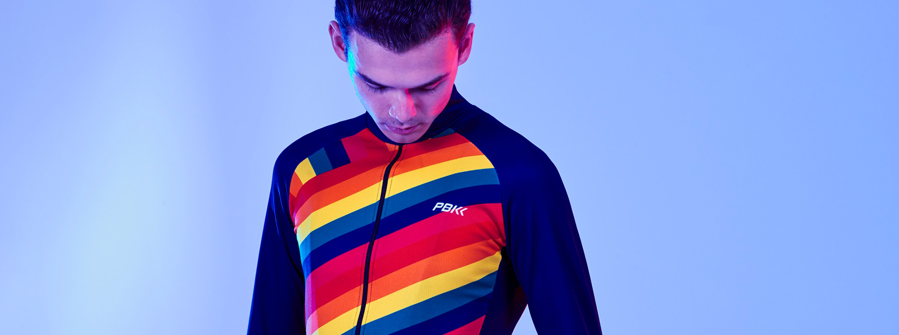 PBK clothing Capra Winter Roubaix Jersey in Rainbow design.
