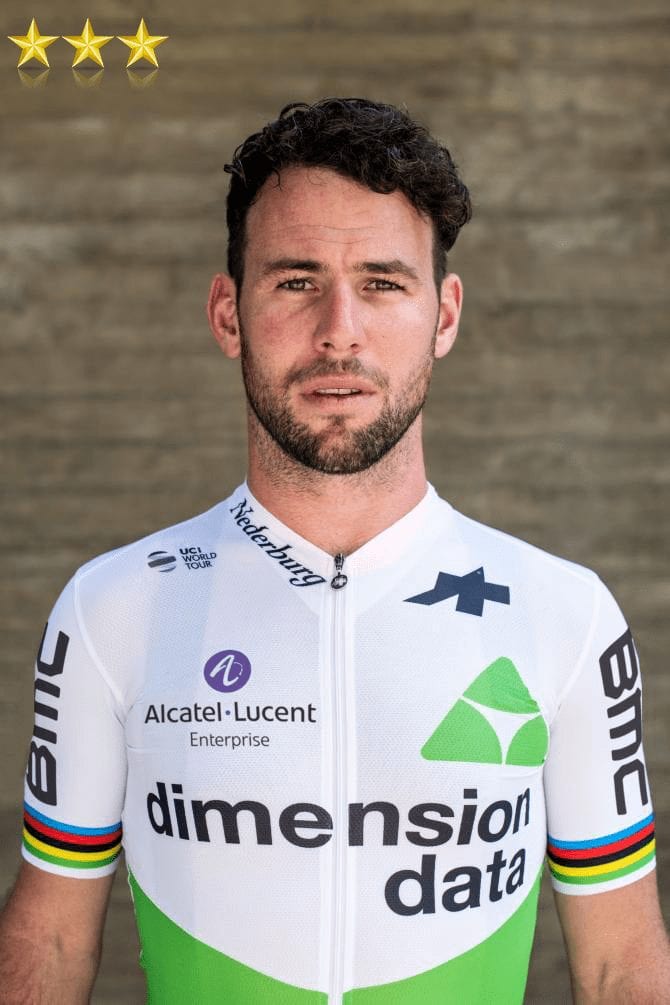the new pro cycling team kit of dimension data, modelled by mark cavendish